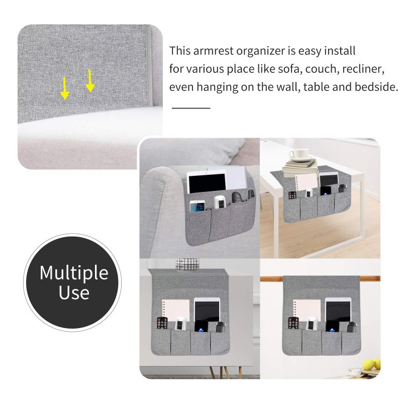 SYSOV Sofa Armrest Organizer, Remote Control Holder for Recliner Couch, Arm Chair Caddy with 5 Pockets for Magazine, Tablet, Phone, iPad - Image 5
